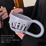 350ml Large Capacity Ceramic Mug Hand Pinched Big Ears Home High Value Water Cup Milk Coffee Cup Couple Pair Gift Cup