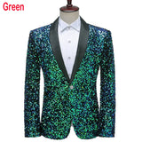 Shiny Green Sequins Bling Glitter Blazer Men 2023 Shawl Collar One Button Tuxedo Suits&Blazer Mens Wedding Party Stage Costumes