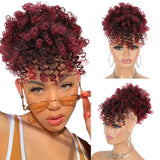 Afro Puff Drawstring Ponytail with Bangs Pineapple Updo Hair for Black Women, Short Kinky Curly Ponytail Bun (1B