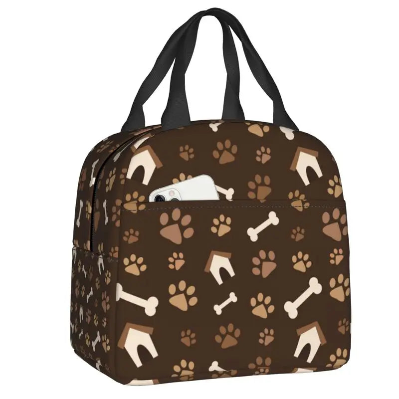 Cute Animal Pet Dog Paw Pattern Lunch Bag Thermal Cooler Insulated Lunch Box for Student School Work Picnic Food Tote Bags