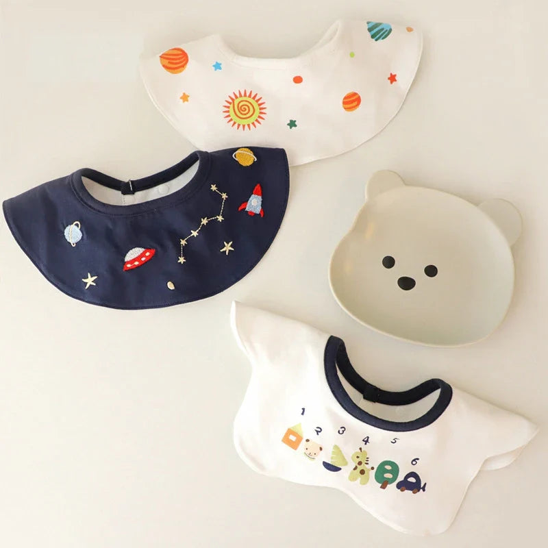 3Pcs Set INS Korean Style Baby Cotton Bibs Cartoon Embroidery Burp Cloths Boys And Girls Care Saliva Towel Kids Accessories