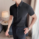 Men Short sleeve Shirt 2023 Summer New Thin Breathable High Elastic Slim Fit Solid Casual Formal Dress Shirt Korean Men Clothing