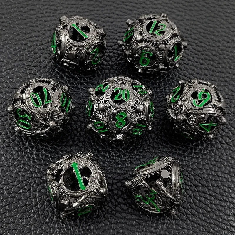 7PCS/SET DND Metal Dice Set Three-dimensional Flying Dragon 3D Metal Dice D&D Hollow Metal Dice Set DnD RPG Polyhedral Games