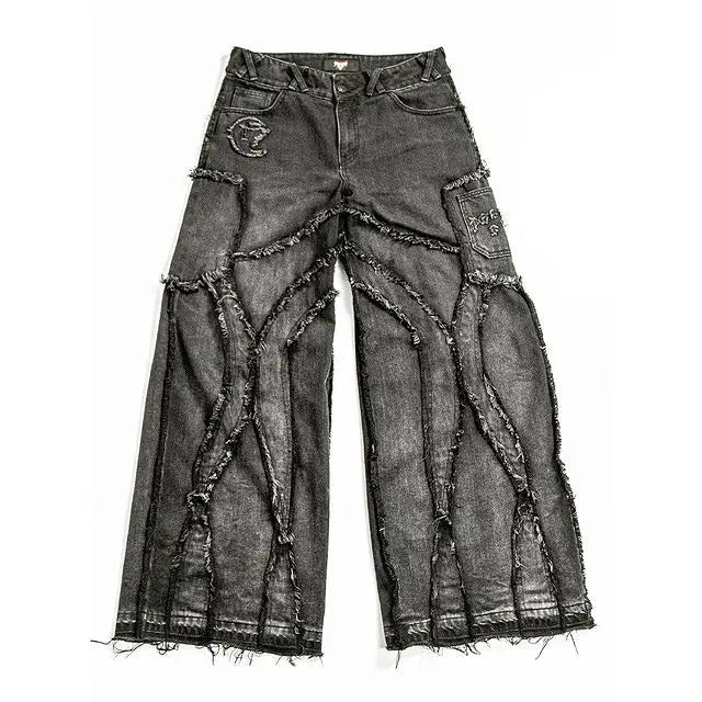 Y2k Streetwear Punk Loose Wash Jeans Ripped Rap Style West Coast Workwear American Plus Size Clothing Men's Mopping Pants