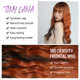 Long Curly Orange Brown Ombre Synthetic Wavy Wigs with Bangs Ginger Cosplay Party Wig for Women Afro Natural Hair Heat Resistant