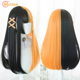 MEIFAN Synthetic Long Straight Lolita Wig with Bangs Wig Girl Cute Mixed Black Red Blonde Cosplay Party Halloween Harajuku Wig