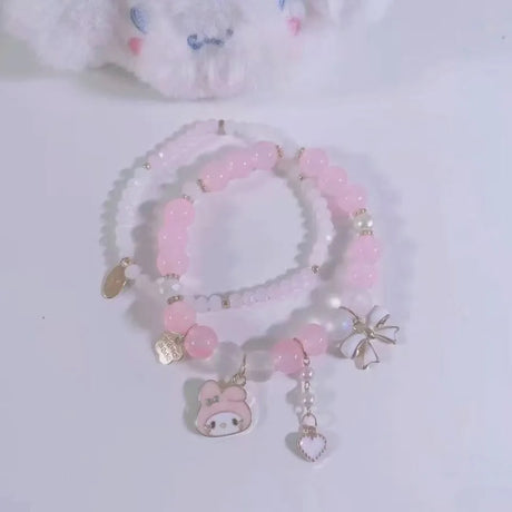 Sanrio Anime Summer Clear Jade Osmanthus Dog Bracelet Lovely Sweet Girl Student Crystal Bead Chain Animation Derivatives Gift