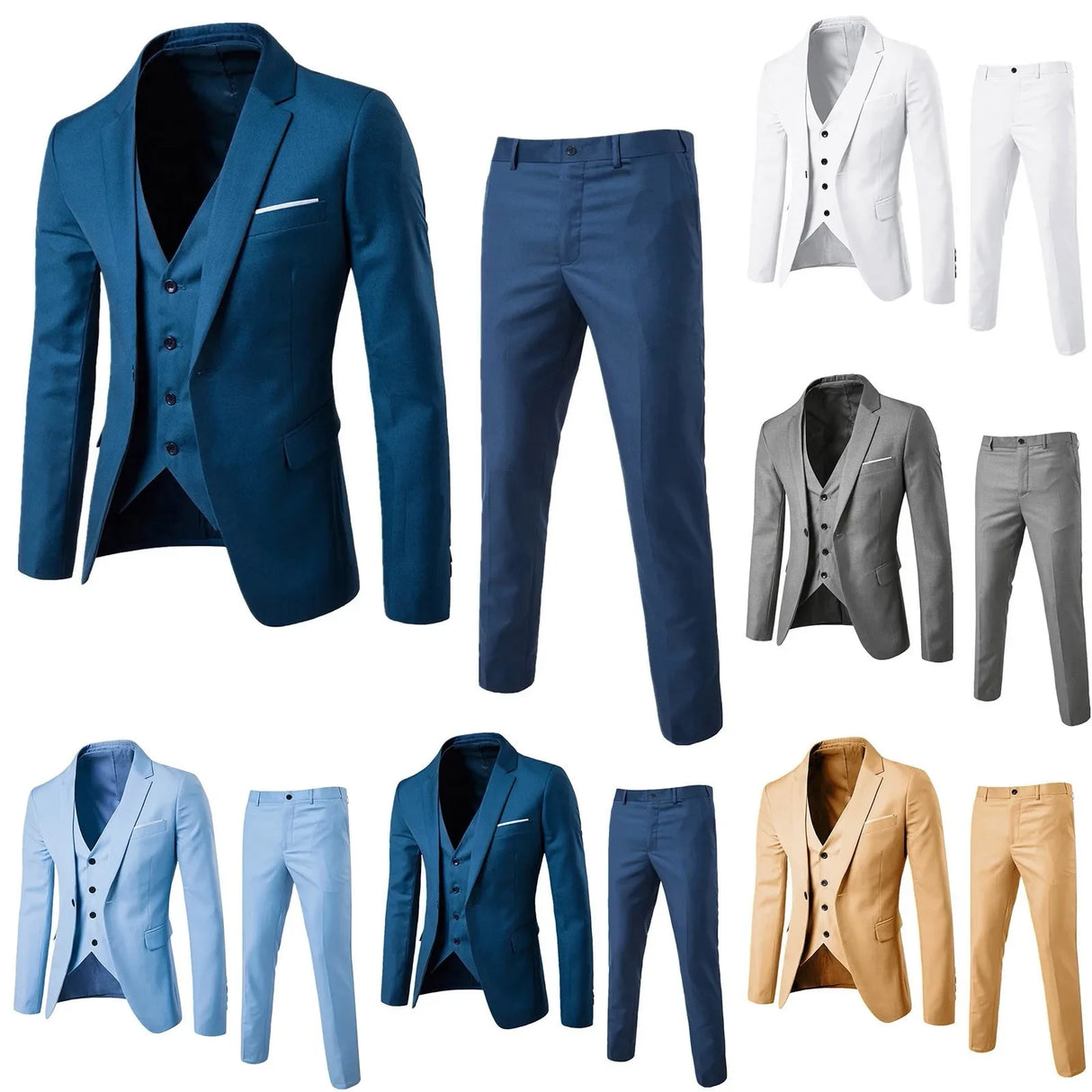 Men’S Suit Slim 3 Piece Suit Business Wedding Party Vest & Pants Coat Casual Solid Blazers Coat Jacket Luxury