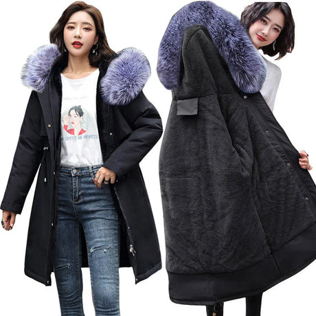 2023 New Winter Jacket Women Parka Fashion Long Coat Wool Liner Hooded Parkas Slim With Fur Collar Warm Snow Wear Padded Clothes