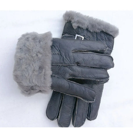 Sheepskin Fur Gloves Men's Thick Winter Warm Large Size Outdoor Windproof Cold Hand Stitching Sewn Leather Finger Gloves