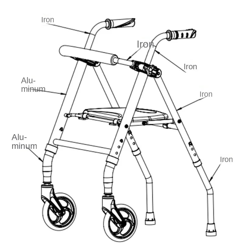 Height Adjustable Walkers for Elderly Hemiplegia Rehabilitation Mobility Aids Folding Four-wheeled Wheelchair Lower Limb Walker