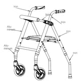 Height Adjustable Walkers for Elderly Hemiplegia Rehabilitation Mobility Aids Folding Four-wheeled Wheelchair Lower Limb Walker