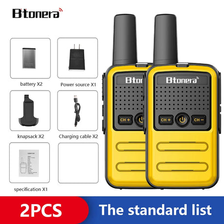 Btoera 2 Pcs Mini Walkie Talkie PMR 446 Portable Two-way Radio Ht PTT Walkie-talkies 5W 16CH UHF 400-470MHz Portable Radio for