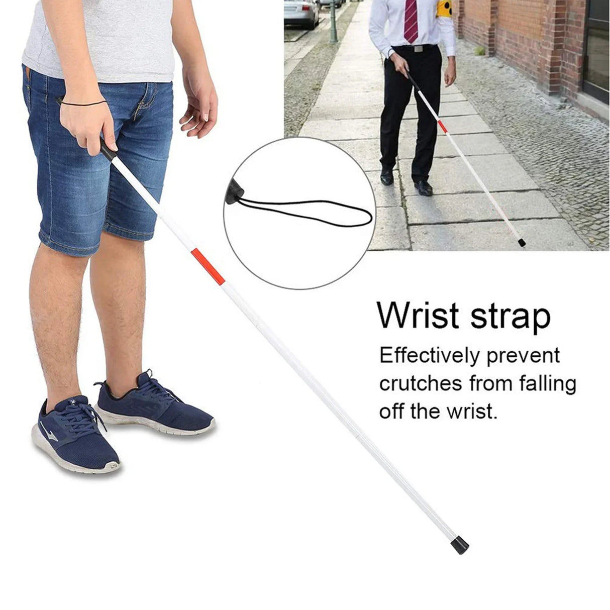 Folding Blind Cane Walking Stick Mobility & Daily Living Aids with Red Reflective Tape for Visually Impaired Men and Women