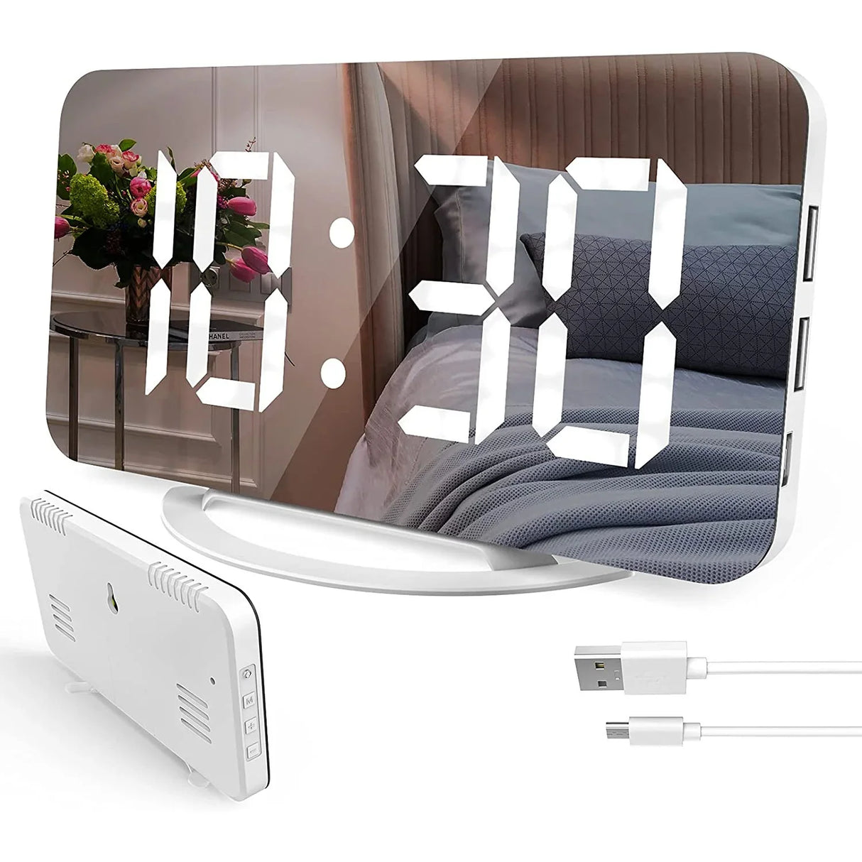 New Digital Alarm Clock 7" Large LED Mirror Electronic Clocks with Touch Snooze Dual USB Charge Desk Wall Modern Clocks Watches