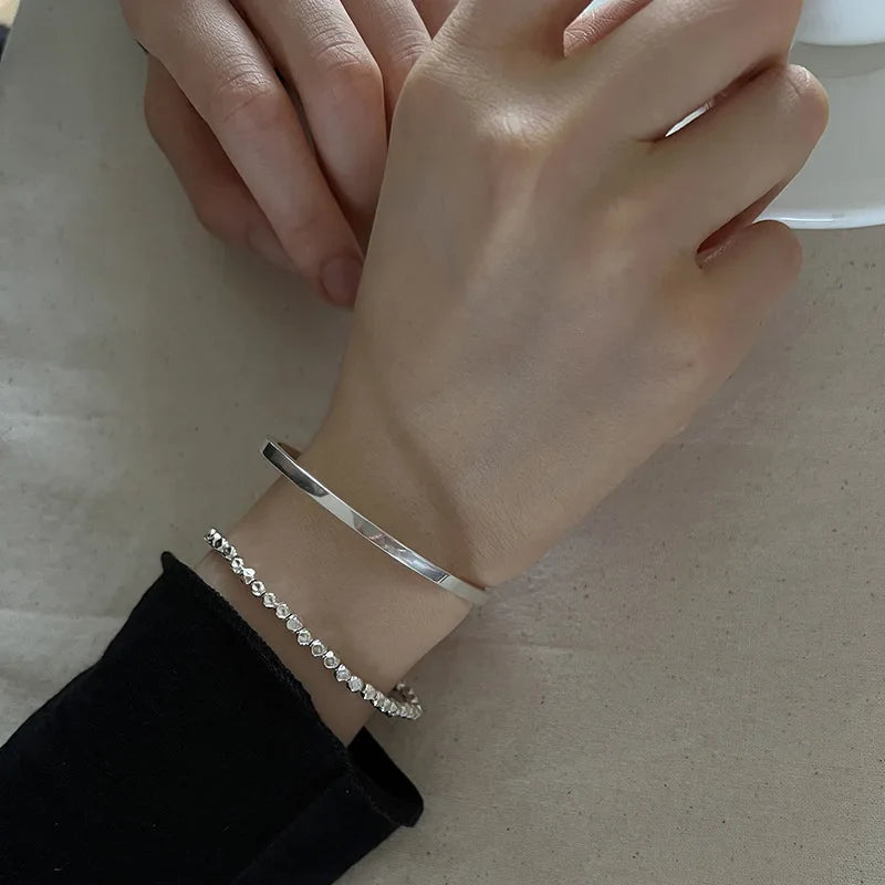 100% Solid 925 Sterling Silver Metal Bracelet for Women Men Vintage Handmade Hasp Bracelet Birthday Gift S-B451
