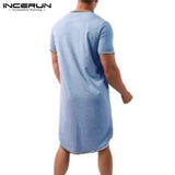 Fashion Men's Loose Sleepwear Casual Solid Nightgown INCERUN Patchwork Sleep Robes Short Sleeve V-Neck Homewear Robes S-5XL 2024