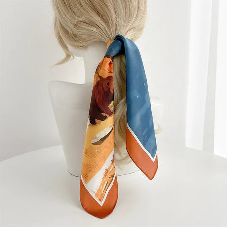 Fashion Silk Satin Square Scarf Women Animal Print Small Neckerchief Hair  Bandana Female Head Scarves Shawl Foulard 2022