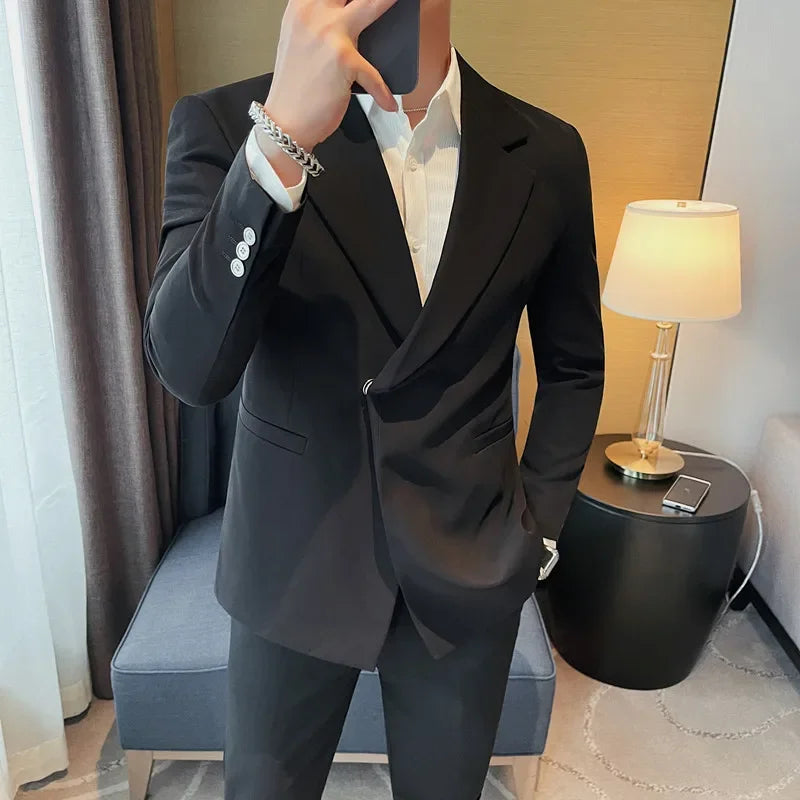 High Quality Fashion All Fashion Casual Solid Color Handsome Smart Casual  Four Seasons  Blazers  Polyester  Single Breasted