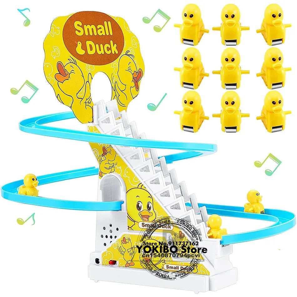 Baby Toys Electric Duck Track Slide Toys Boys Girls Electric Climbing Stairs Toy LED Lights Musical Slide Toys for Children Kids