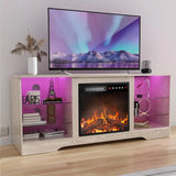 Fireplace TV Stand with 18''Fireplace, Modern Entertainment Center for TVs up to 65 inch, Media TV Console with Adjustable Glass