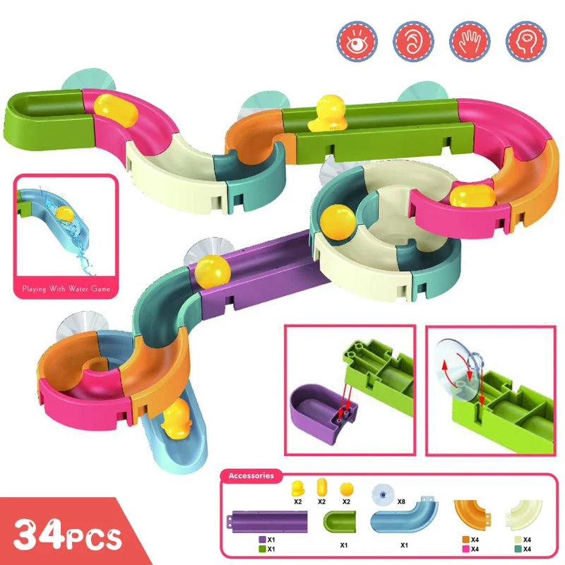 Marble Runs Baby Item Bath Toys DIY Assembled Slide Track Bathroom Shower Bathtub Toy Ball Bearing Slider Water Games Kids Gift