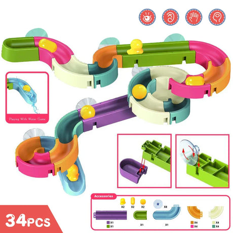 Marble Runs Baby Item Bath Toys DIY Assembled Slide Track Bathroom Shower Bathtub Toy Ball Bearing Slider Water Games Kids Gift