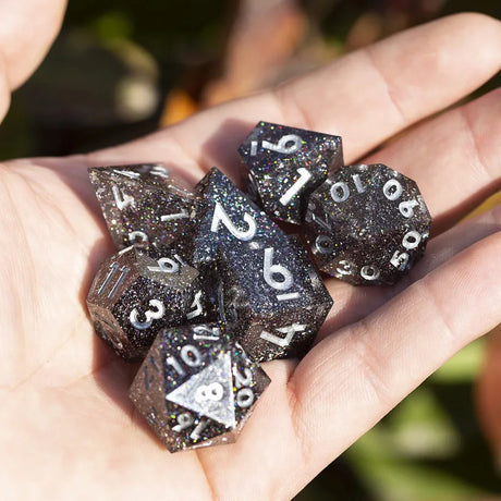 MINI PLANET Resin Dice With Sharp Edge For Dice Set Of 7 pcs Polyhedral Handmade Dice TTRPG Game D&D Dice Box Set