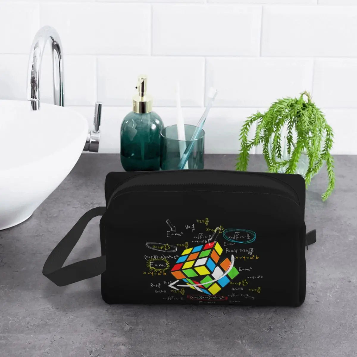 Math Rubik Rubix Cube Caps Cosmetic Bag Women Fashion Big Capacity Makeup Case Beauty Storage Toiletry Bags