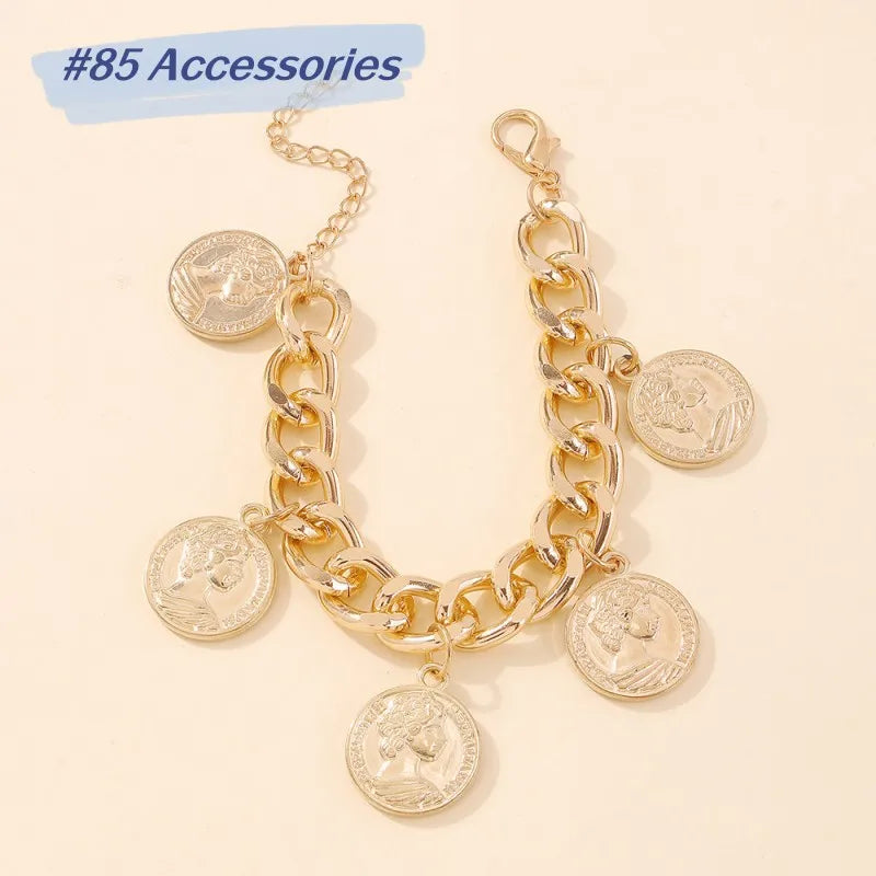 Punk Style Women’s Coin Pendant Golden Plated Bracelet For Daily Collocation ZN00030