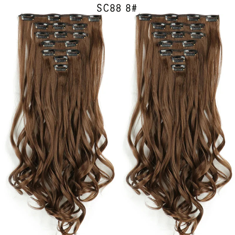 Set Hair Clip In Hair Extensions With Clips Hairpieces Synthetic Extension False/Fake Hair Blonde Eunice Hair Long Hair Pieces