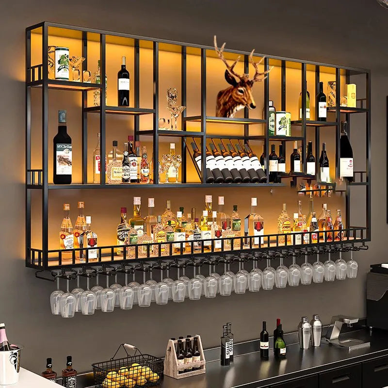 Club Hanging Wine Cabinet Shelf Whisky Liquor Display Metalic Bar Cabinet Industrial Modern Armario Para Vinos Home Furniture