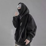 Embroidery Turtleneck Sweatshirt For Men Japanese Ninja Hoodies Autumn Hip Hop Fleece Pocket Streetwear Oversized Y2K Hoody