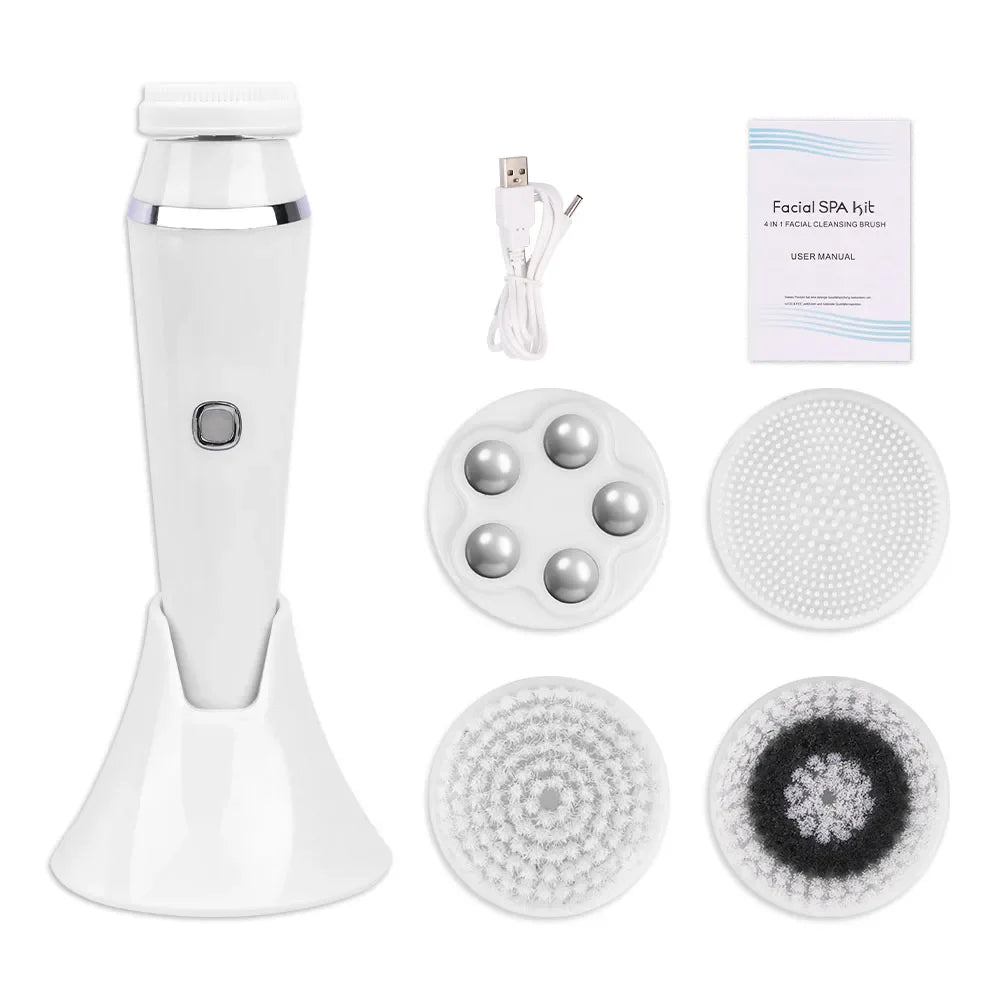 4 Head Electric Facial Cleansing Brush Silicone Rotating Face Scrub Brush Deep Cleaning Skin Peeling Cleanser Exfoliation