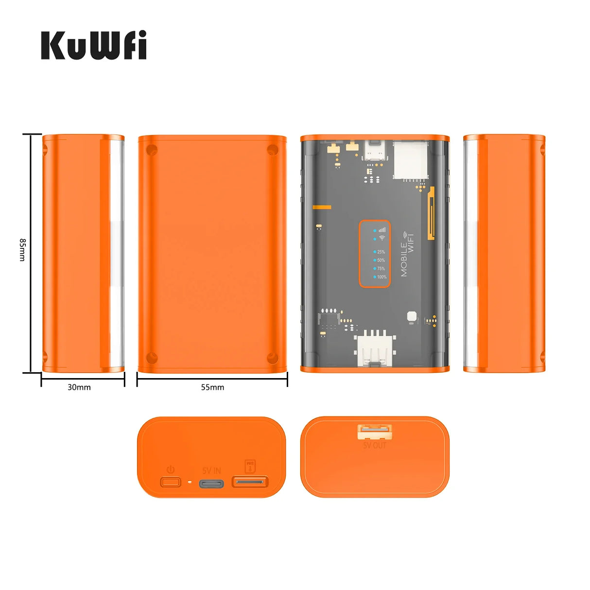 KuWFi 5200mAh 4G LTE Router Proteble Mobile Travel Router 150Mbps Wireless Wi-Fi Hotspot USB Output TypeC Charging SIM Card Slot