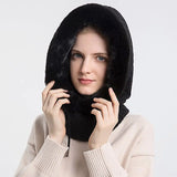 New Winter Women 3in1 Knitted Ski Hat with Scarf Neck Warmer Fleece Lined Hood Face Mask Adult Balaclava for Outdoor Sports