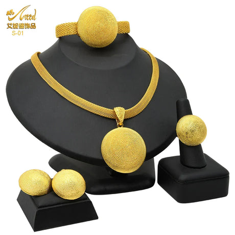 Indian Luxury Necklace Jewelry Sets For Women Dubai Gold Color African Arabic Wedding Bridal Collection Sets Earring Jewellery