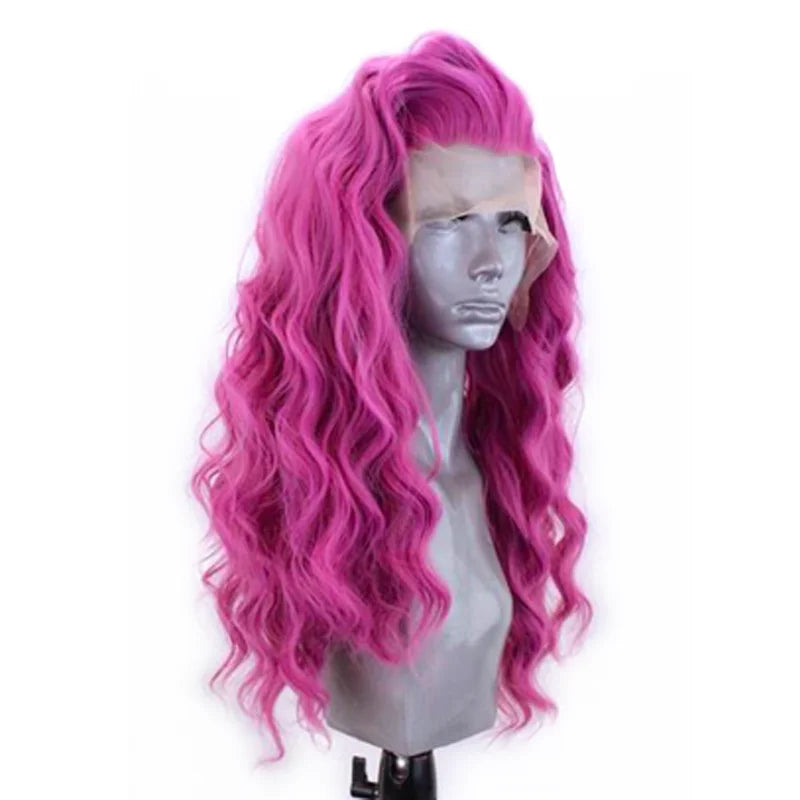 AIMEYA High Temperature Fiber Lace Wigs for Women Pink Hair Synthetic Lace Front Wig Long Hair Wavy Wigs Heat Resistant Cosplay