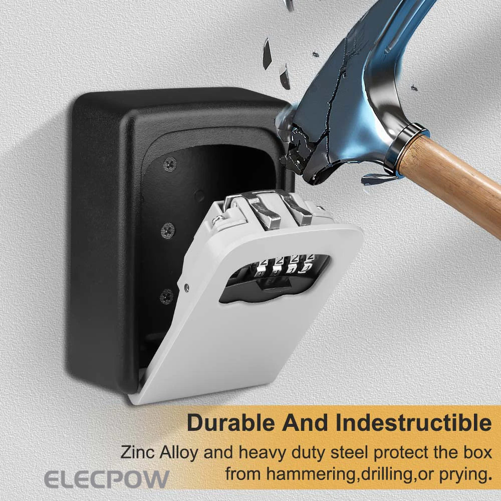 Elecpow Metal Material Password Lock Storage Box Outdoor Waterproof Wall Mount 4 Digit Password Key Box Anti Theft Key Safe Box