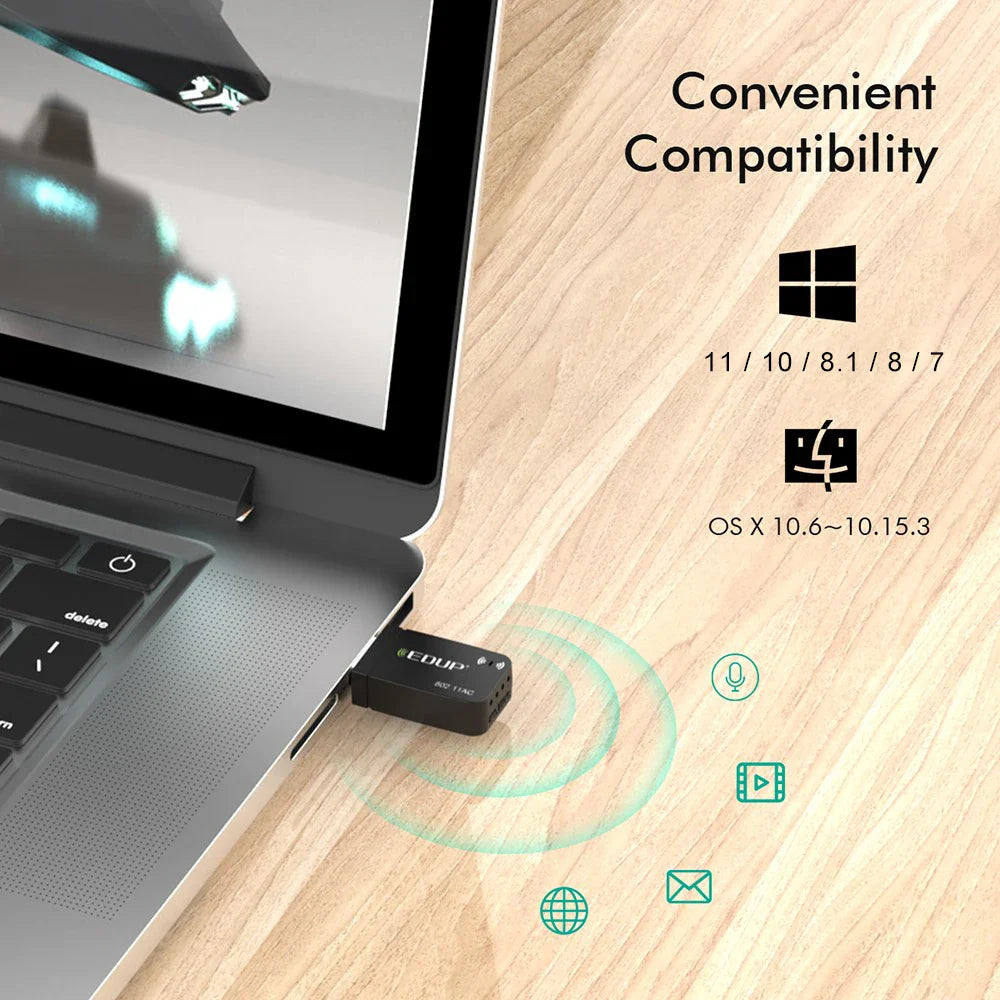 EDUP 1300Mbps Mini USB WiFi Adapter Dual Band Wifi Network Card  5G 2.4GHz Wireless AC USB Adapter for PC Desktop Laptop Win11