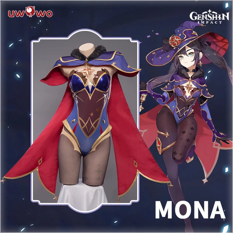 In Stock UWOWO Game Genshin Impact Mona Megistus Astral Reflection Cosplay Costume Enigmatic Astrologer Halloween Costume