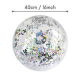 40cm/16inch Beach Ball Transparent Inflatable Swimming Pool Toy Ball with Beautiful Confetti Sequins for Summer Party Water Park