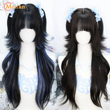 MEIFAN Long Lolita Ombre Harajuku Wig With Bang Red Blue Wave Curly Cosplay Wig Heat Resistant Synthetic Jellyfish Head Wigs