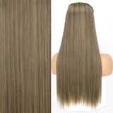 MERISIHAIR Synthetic No Clip Invisible Wire Hair Extensions Straight Black Blonde One Piece False Hairpiece Hair Extension