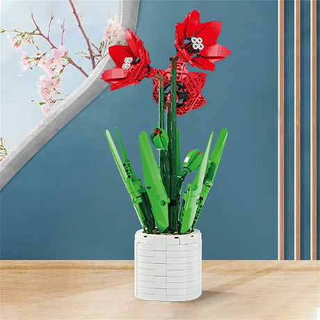 City Creativity Bouquet Flower Cymbidium Faberi Bonsai Potted Plant Home Decoration Building Blocks Bricks Kids Toys