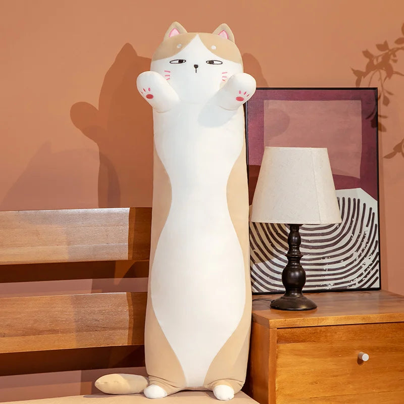 1PC 90~130cm Long Giant Cats Plush Toy Cylidrical Animal Bolster Pillow Cat Stuffed Plushie Children Sleeping Friend Gift