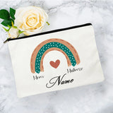 White Personalized Name Bag woman rainbow print Makeup Bag Storage Pouch Toiletries storage Cosmetic Pocket Gift for teachers