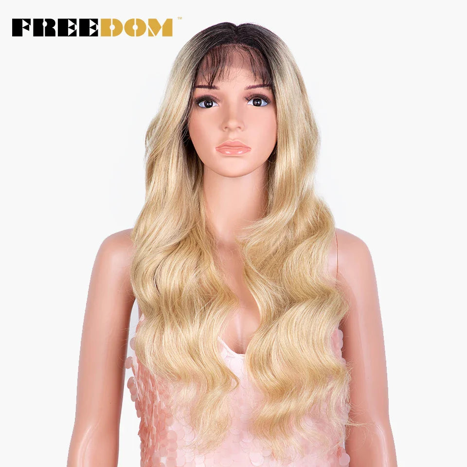 FREEDOM Synthetic Lace Front Wigs Body Wave Ombre Blonde Brown Ginger Lace Wigs For Black Women Heat Resistant Cosplay Wigs