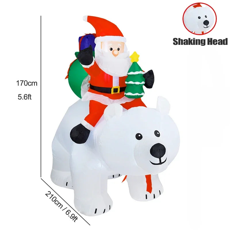 Christmas Inflatable Decoration Santa Claus Snowman Hot Air Balloon LED Lighted Snowing Inflatable Toy New Year Xmas Party Decor