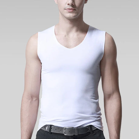 Ice Silk Seamless Men's Vest Loose Sleeveless Sport Bodysuit Vest For Men Plain Color Casual Summer Cotton Tank Undershirts Cool